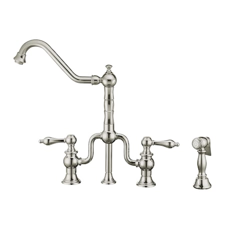Whitehaus Bridge Faucet W/ Long Traditional Swivel Spout, Lvr Handles And Brass S WHTTSLV3-9771-NT-C